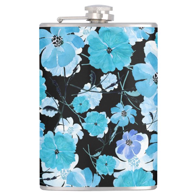 Watercolor Flowers: A Delicate Tapestry Hip Flask (Front)