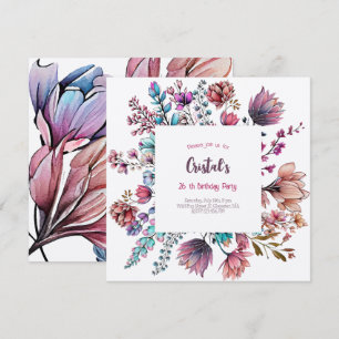 Watercolor Flowers adults Birthday invitation