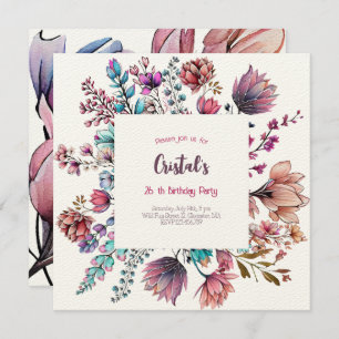 Watercolor Flowers adults Birthday invitation