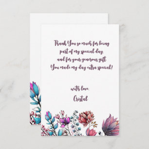 Watercolor Flowers adults Birthday  Thank You Card