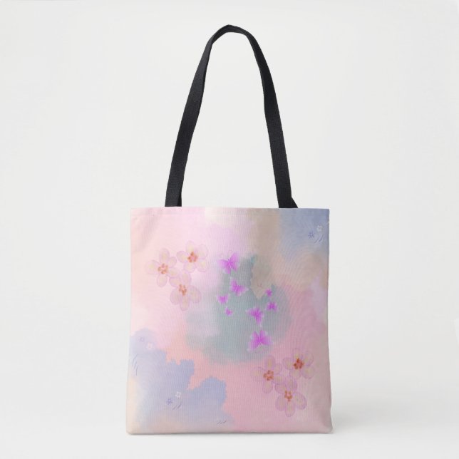 watercolor flowers and butterflies tote bag (Front)