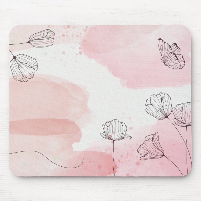 Watercolor Flowers and Butterfly Mouse Pad (Front)