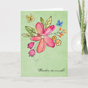watercolor flowers and butterfly thank you