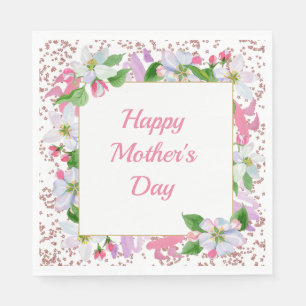 Watercolor Flowers and Glitter Edge Mother's Day Napkin