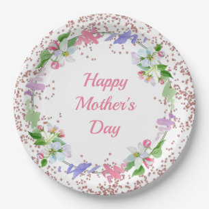 Watercolor Flowers and Glitter Edge Mother's Day Paper Plate