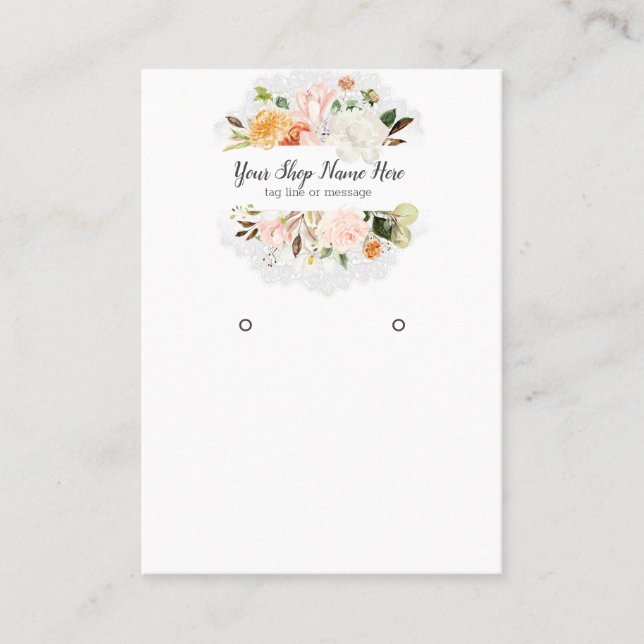 Watercolor Flowers and lace Earring Display Business Card (Front)
