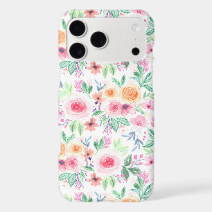 Watercolor flowers and leaves