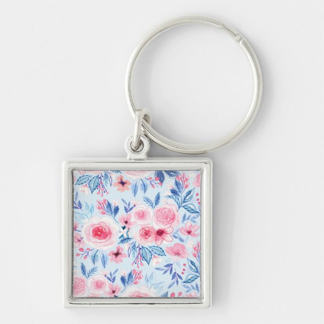 Watercolor flowers and leaves 2 key ring (Front)