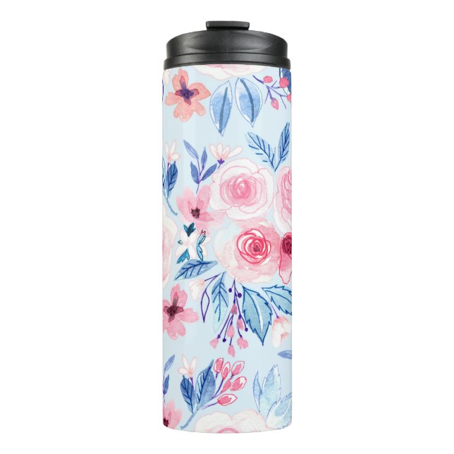 Watercolor flowers and leaves 2 thermal tumbler (Front)