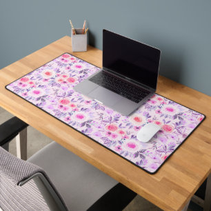 Watercolor flowers and leaves 3 desk mat