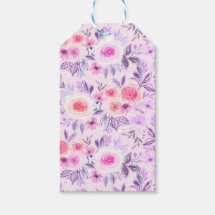 Watercolor flowers and leaves 3 gift tags