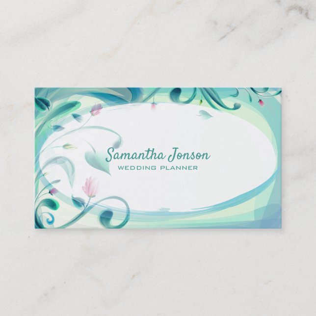 Watercolor Flowers And Leaves Business Card (Front)