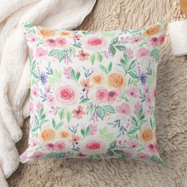 Watercolor flowers and leaves cushion (Blanket)