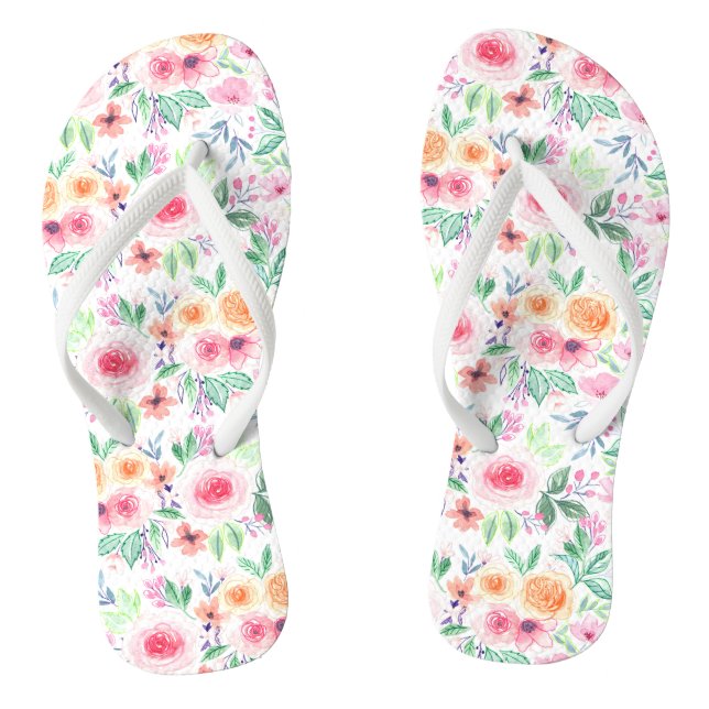Watercolor flowers and leaves jandals (Footbed)