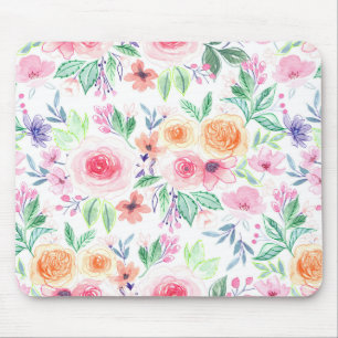 Watercolor flowers and leaves mouse pad