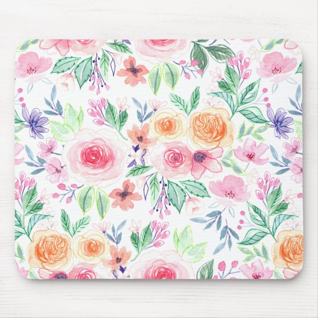 Watercolor flowers and leaves mouse pad (Front)