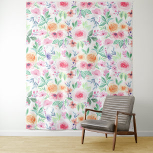 Watercolor flowers and leaves tapestry