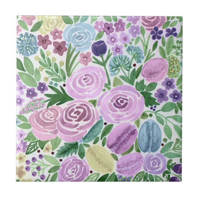 Watercolor, flowers and macaroons tile (Front)