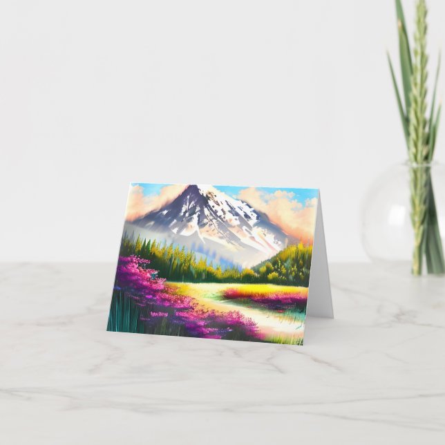 Watercolor flowers and mountain customisable card (Front)