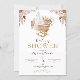 Watercolor Flowers and Pampas Grass Baby Shower Invitation