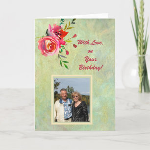 Watercolor Flowers and Photo Birthday Card