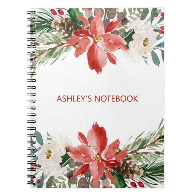 Watercolor Flowers And Pinecone Notebook (Front)