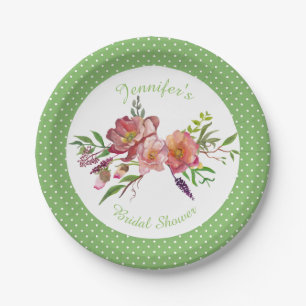 Watercolor Flowers and Polka Dots Paper Plate