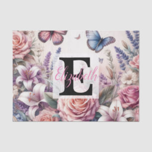 Watercolor Flowers and sea and seashells on beach Tissue Paper