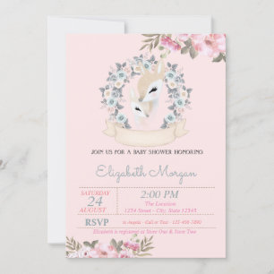 Watercolor Flowers Baby Deers Baby Shower  Invitation