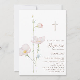 watercolor flowers baby girl Baptism Invitation