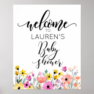 Watercolor Flowers Baby Shower Welcome Poster