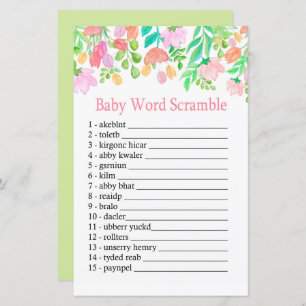 Watercolor Flowers Baby word scramble game