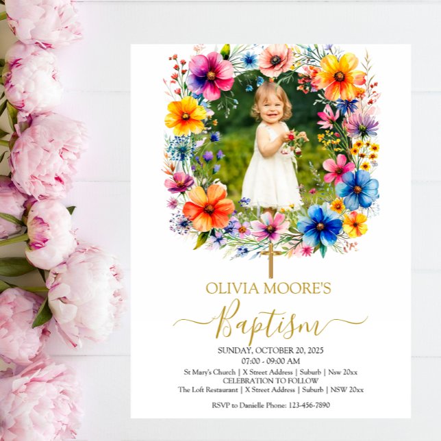  Watercolor flowers Baptism Invitation (Creator Uploaded)