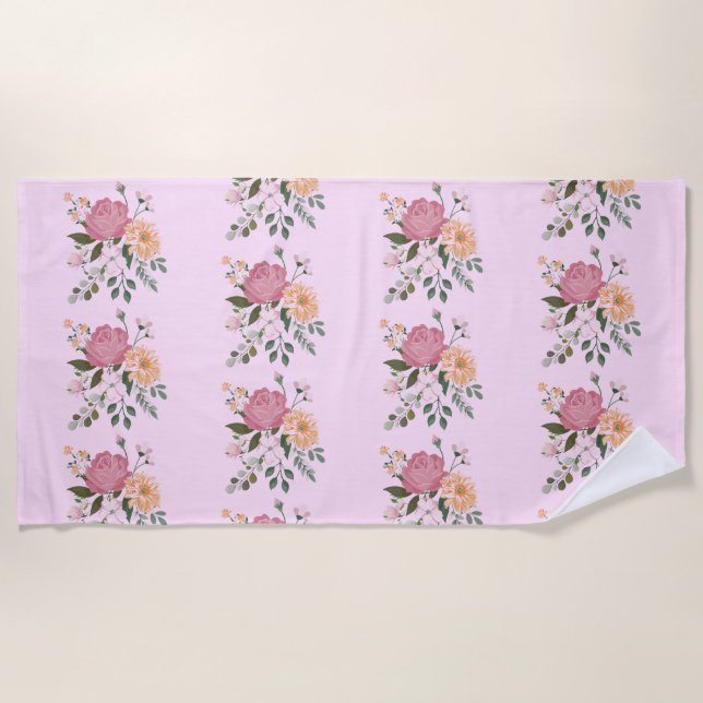 Watercolor flowers  beach towel (Front)