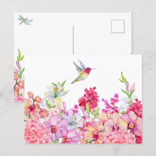 Watercolor Flowers Bird garden Postcard
