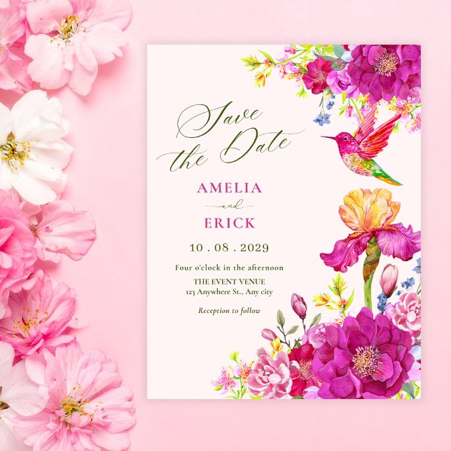Watercolor flowers bird wedding invitation (Creator Uploaded)