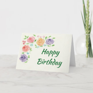 Watercolor Flowers Birthday Card (Large Print)