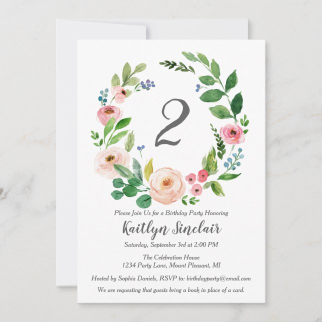 Watercolor Flowers Birthday Party Invitation (Front)