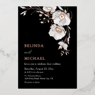 Watercolor Flowers Black White Rose Gold