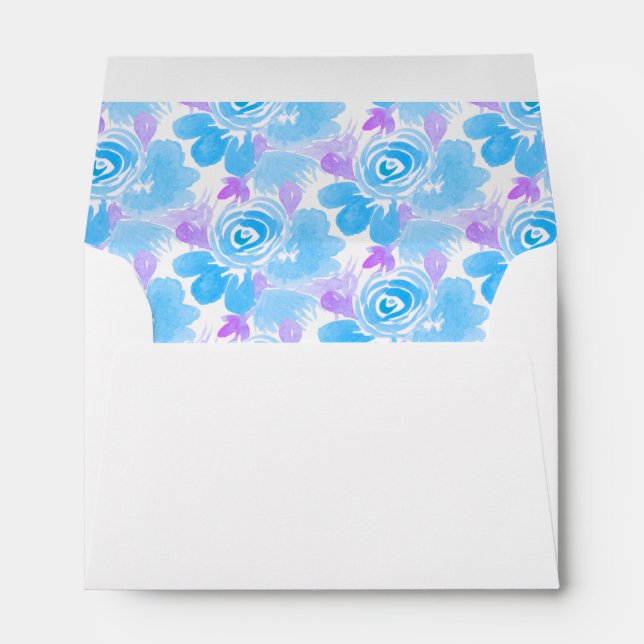 Watercolor Flowers Blue Purple Hand Painted  Envelope (Back (Bottom))
