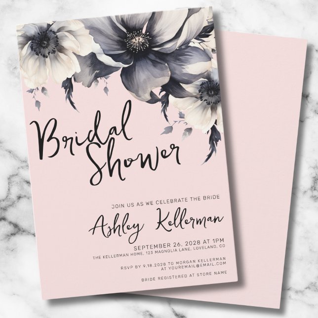 Watercolor Flowers Blush Pink Bridal Shower Invitation (Elegant Floral Blush Pink Bridal Shower Party Invitation)
