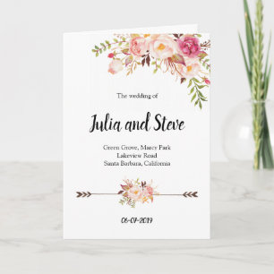 Watercolor Flowers Bohemian Elegant Wedidng Boho Programme