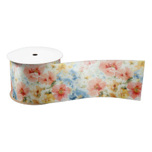Watercolor Flowers Boho Wildflower Gift Wrap  Satin Ribbon