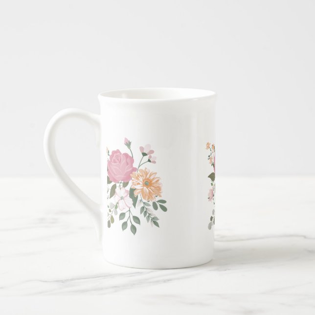 Watercolor flowers bone china mug (Left)