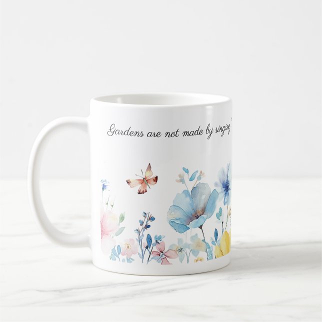 Watercolor Flowers Border, Rudyard Kipling Quote  Coffee Mug (Left)