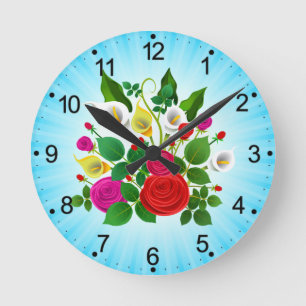 Watercolor Flowers Bouquet-47149 Round Clock