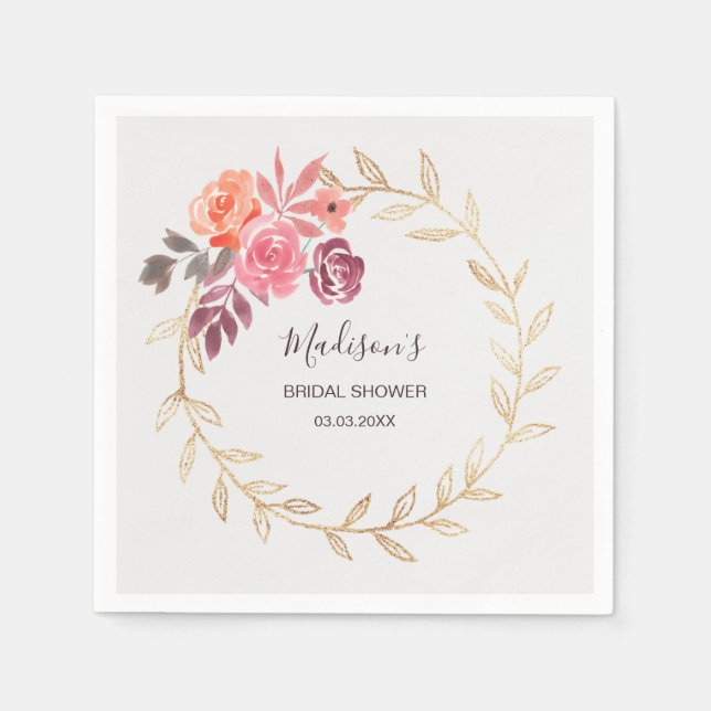 Watercolor Flowers Bridal Shower Napkin (Front)