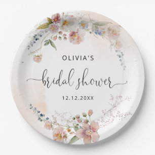 Watercolor Flowers Bridal Shower  Paper Plate