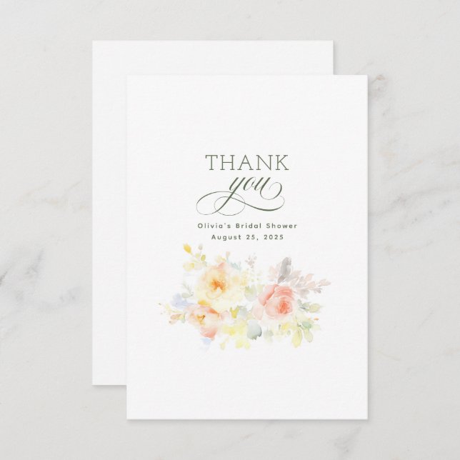 Watercolor Flowers Bridal Shower Thank You (Front/Back)