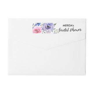 Watercolor Flowers Bunch Bridal Shower Script Wrap Around Label